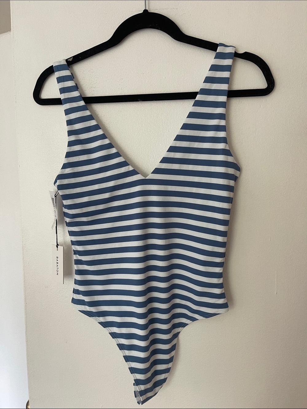 Aritzia Babaton Blue and White Striped One-Piece Bodysuit